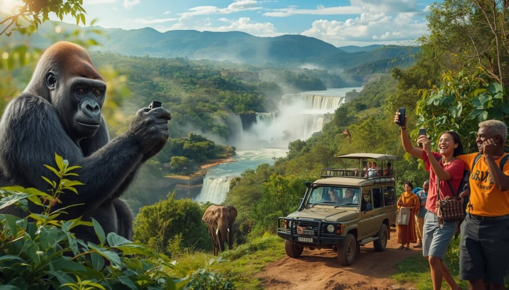 lucid-origin_Happy_international_tourists_exploring_Uganda_s_breathtaking_natural_beauty._The-0
